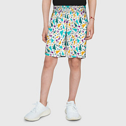 Шорты детские Бирюзовые желтые треугольники на белом, цвет: 3D-принт — фото 2
