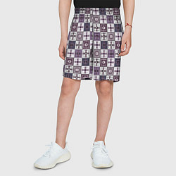 Шорты детские Серый сиреневый геометрический узор пэчворк, цвет: 3D-принт — фото 2