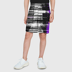 Шорты детские Горизонтальные чёрные линии на бело-фиолетовом фон, цвет: 3D-принт — фото 2