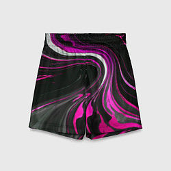 Шорты детские Волнистые бело-розовые линии на чёрном фоне, цвет: 3D-принт