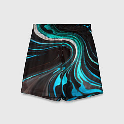 Шорты детские Волнистые бело-голубые линии на чёрном фоне, цвет: 3D-принт