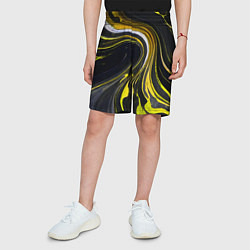 Шорты детские Волнистые бело-жёлтые линии на чёрном фоне, цвет: 3D-принт — фото 2
