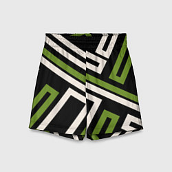 Шорты детские Прямоугольники по диагонали-зеленый, черный, цвет: 3D-принт