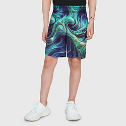 Шорты детские Мерцающие зеленый потеки краски, цвет: 3D-принт — фото 2