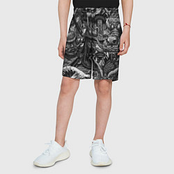 Шорты детские Самурай и дракон в стиле татуировки ирезуми, цвет: 3D-принт — фото 2