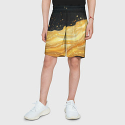 Шорты детские Золотистая материя на черном фоне, цвет: 3D-принт — фото 2