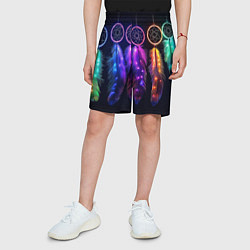 Шорты детские Ловцы снов - свечение перьев, цвет: 3D-принт — фото 2