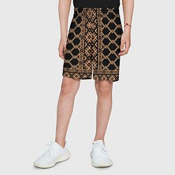 Шорты детские Золотые узоры на черном с канатами - вышиванка руб, цвет: 3D-принт — фото 2