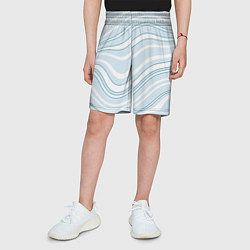 Шорты детские Светлый бело-голубой волнистые полосы, цвет: 3D-принт — фото 2