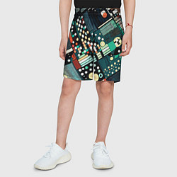 Шорты детские Тёмно-синий абстракция полосы кружочки, цвет: 3D-принт — фото 2