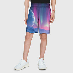 Шорты детские Неоновый космос северного сияния, цвет: 3D-принт — фото 2