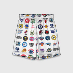 Шорты детские Команды НБА на белом фоне, цвет: 3D-принт