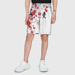 Шорты детские Сакура с иероглифом Любовь, цвет: 3D-принт — фото 2