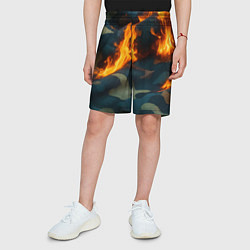 Шорты детские Огонь на камуфляжной ткани, цвет: 3D-принт — фото 2
