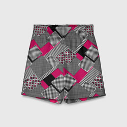 Шорты детские Красно черная абстрактная геометрия пэчворк, цвет: 3D-принт