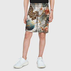 Шорты детские Мрамор с цветами и леопардовый узор, цвет: 3D-принт — фото 2