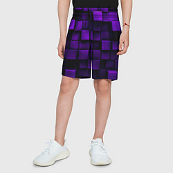 Шорты детские Фиолетовые неоновые квадраты, цвет: 3D-принт — фото 2