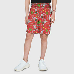 Шорты детские Новогодний паттерн с зайчиком, цвет: 3D-принт — фото 2