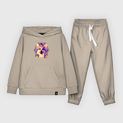 Костюм хлопковый детский Коллаж с Корги Психоделика, цвет: миндальный