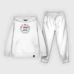 Костюм хлопковый детский I love you mom, цвет: белый