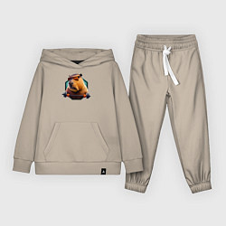 Костюм хлопковый детский Спортивная капибара, цвет: миндальный