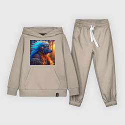 Костюм хлопковый детский Медведь-индеец от нейросети, цвет: миндальный