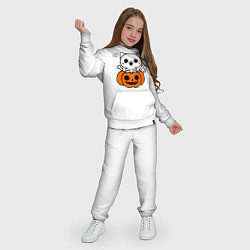 Костюм хлопковый детский Веселый кот-скелет в тыкве - Хэллоуин, цвет: белый — фото 2