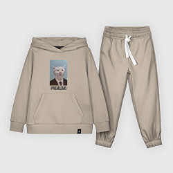 Костюм хлопковый детский Приемлемо - кот мем в живописи, цвет: миндальный