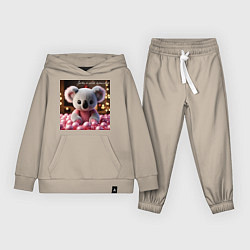 Костюм хлопковый детский Игрушечная коала и надпись: зато я очень красивый, цвет: миндальный