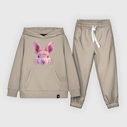 Костюм хлопковый детский Розовый заяц - портрет кролика, цвет: миндальный