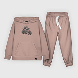 Костюм хлопковый детский Крыса байкер на мотоцикле чоппере, цвет: пыльно-розовый