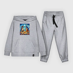 Костюм хлопковый детский Леший за сказочным столом в окружении зверья - ней, цвет: меланж