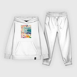 Костюм хлопковый детский Абстрактная картина с морем и цветами, цвет: белый