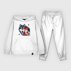 Костюм хлопковый детский Красивый серый волк и шапочка Красная, цвет: белый