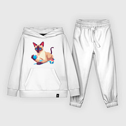 Костюм хлопковый детский Игривый сиамский котик, цвет: белый