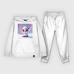 Костюм хлопковый детский Оленёнок с сердечками в глазах и розовыми рожками, цвет: белый