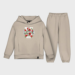 Детский костюм оверсайз Love u forever flowers, цвет: миндальный