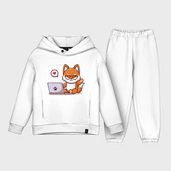 Детский костюм оверсайз Cute fox and laptop, цвет: белый