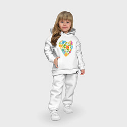 Детский костюм оверсайз Цветочный орнамент в форме сердца Любовь, цвет: белый — фото 2