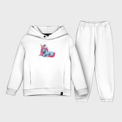 Детский костюм оверсайз Синий единорог с цветком, цвет: белый