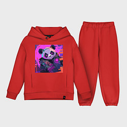 Детский костюм оверсайз Аниме панда в лучах неона, цвет: красный