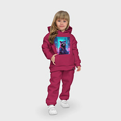 Детский костюм оверсайз Антропоморфный енот на фоне неонового киберпанк-го, цвет: маджента — фото 2