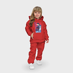 Детский костюм оверсайз Девочка со своим другом волком - аниме, цвет: красный — фото 2