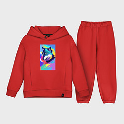 Детский костюм оверсайз Wolf - pop art - neural network, цвет: красный
