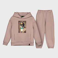 Детский костюм оверсайз Портрет кота джентльмена в шляпе, цвет: пыльно-розовый