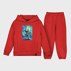 Детский костюм оверсайз Скейтбордист Барт Симпсон на фоне граффити, цвет: красный