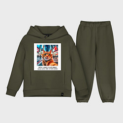 Детский костюм оверсайз Рыжий кот: момент начать жить свою лучшую жизнь, цвет: хаки