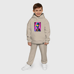 Детский костюм оверсайз Cyber Bart Simpson - neon glow ai art, цвет: миндальный — фото 2