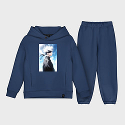 Детский костюм оверсайз Магическая битва Сатору Годзё в повязке, цвет: тёмно-синий