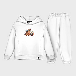 Детский костюм оверсайз Четыре совы на ветке, цвет: белый